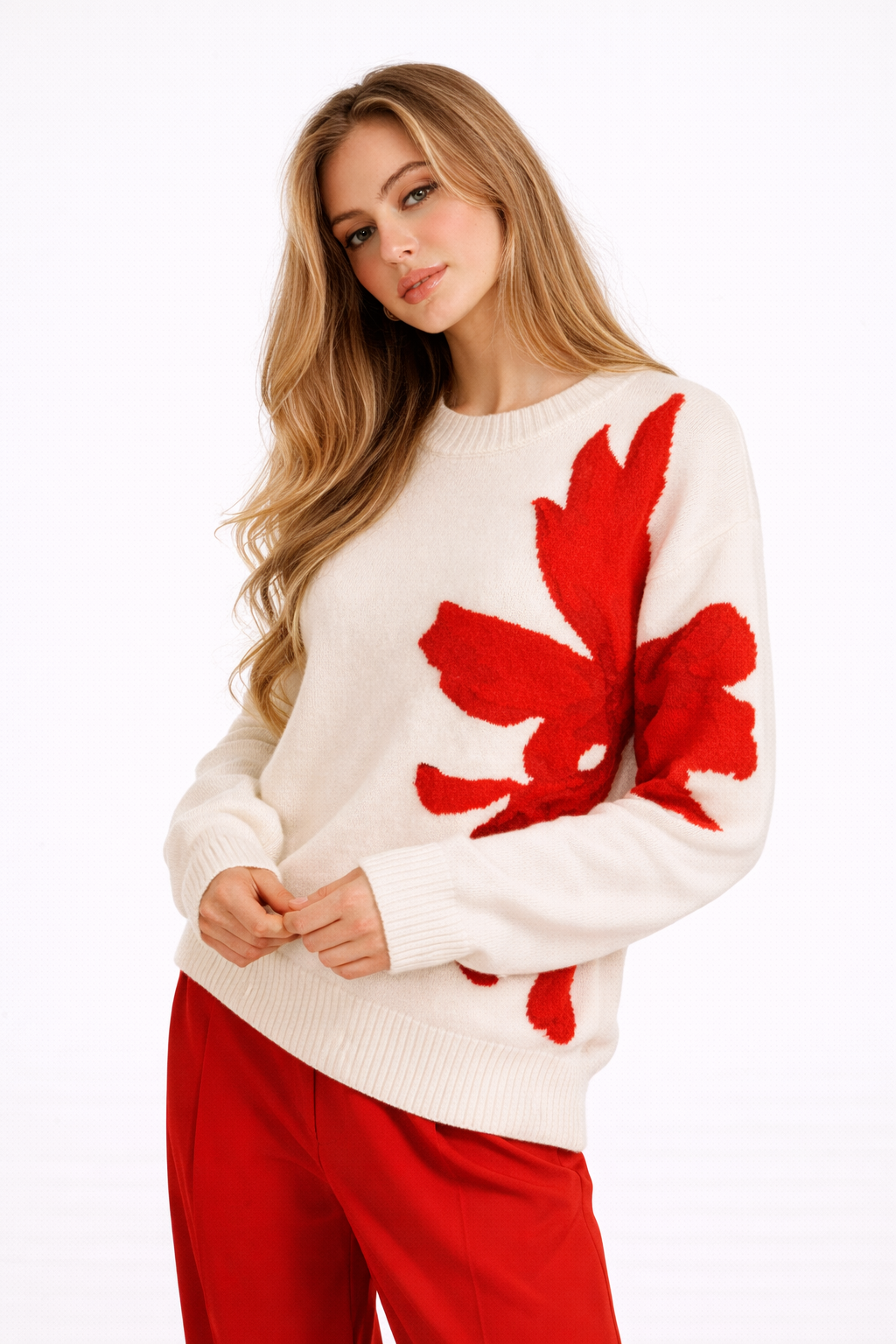 Damestrui met bloemendetail en ronde hals - Elina