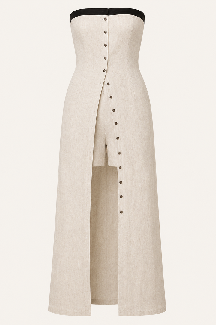 Linnen lange bandeau set met korte broek - Senta