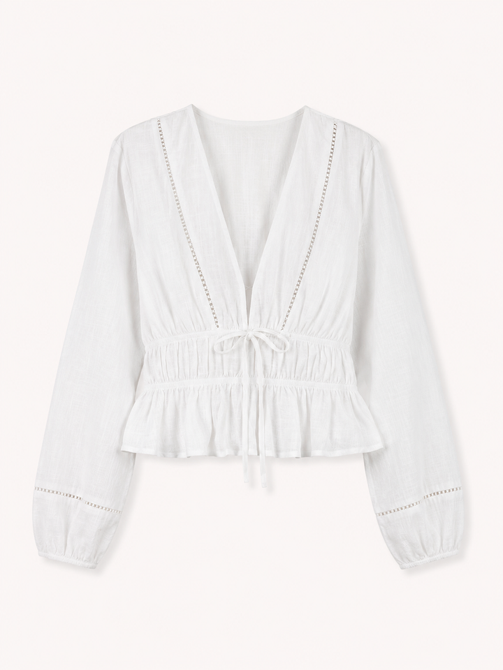 Damesblouse met V-hals en strik voor - Vera