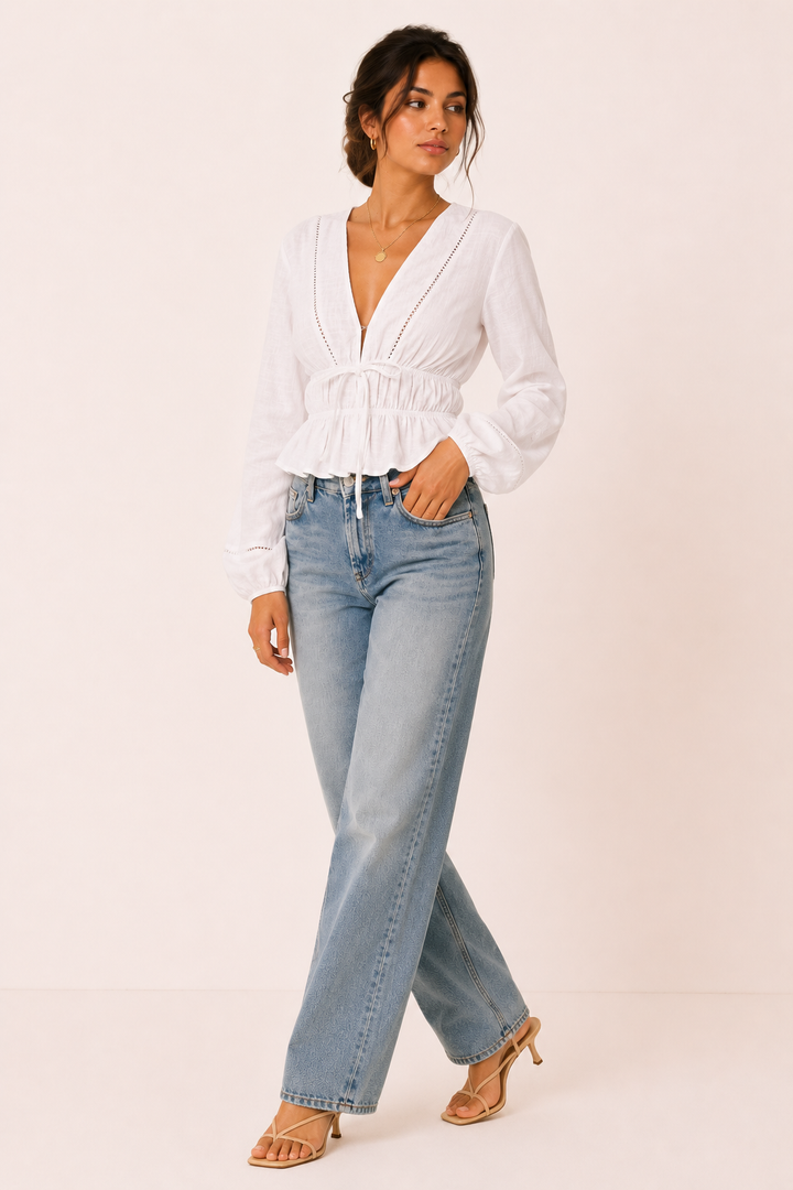 Damesblouse met V-hals en strik voor - Vera
