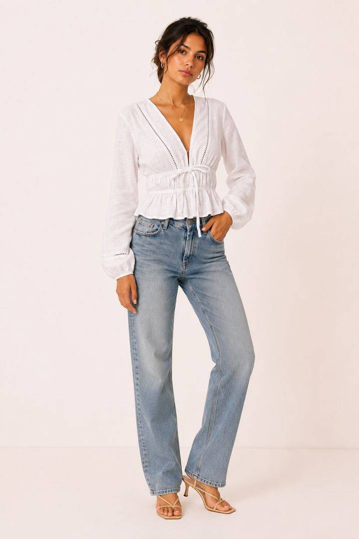 Damesblouse met V-hals en strik voor - Vera