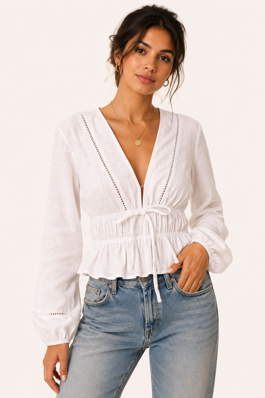 Damesblouse met V-hals en strik voor - Vera