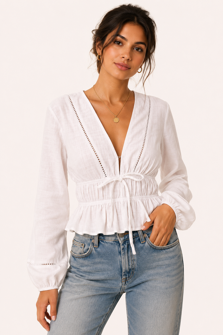 Damesblouse met V-hals en strik voor - Vera