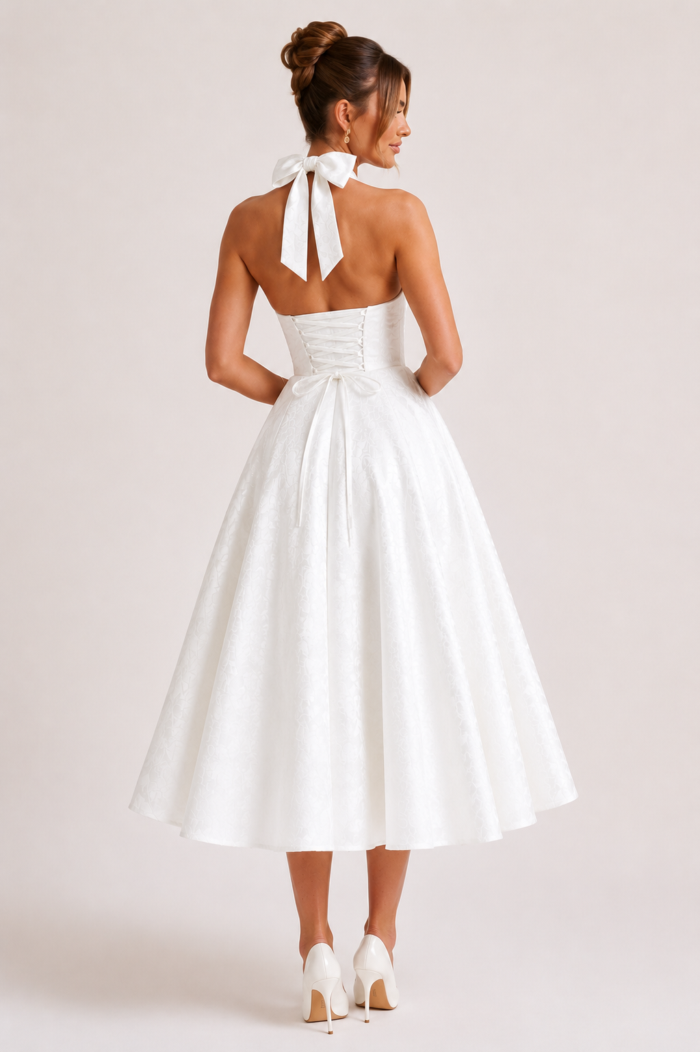 Midi-jurk halter hals vrouw elegante wijde rok - Elodie
