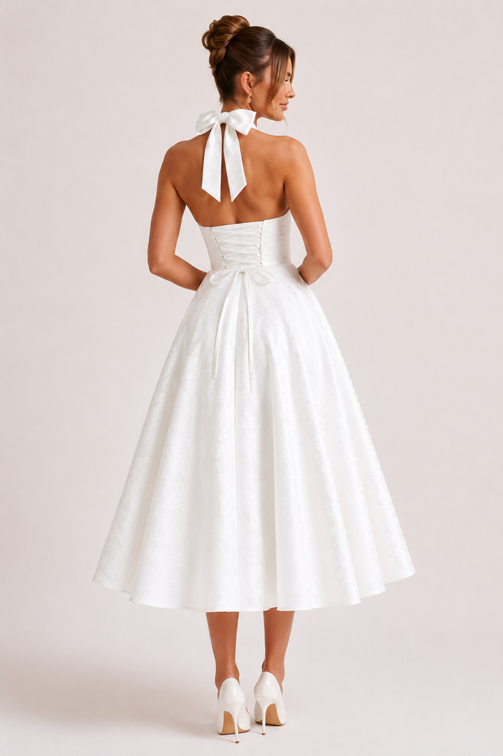 Midi-jurk halter hals vrouw elegante wijde rok - Elodie