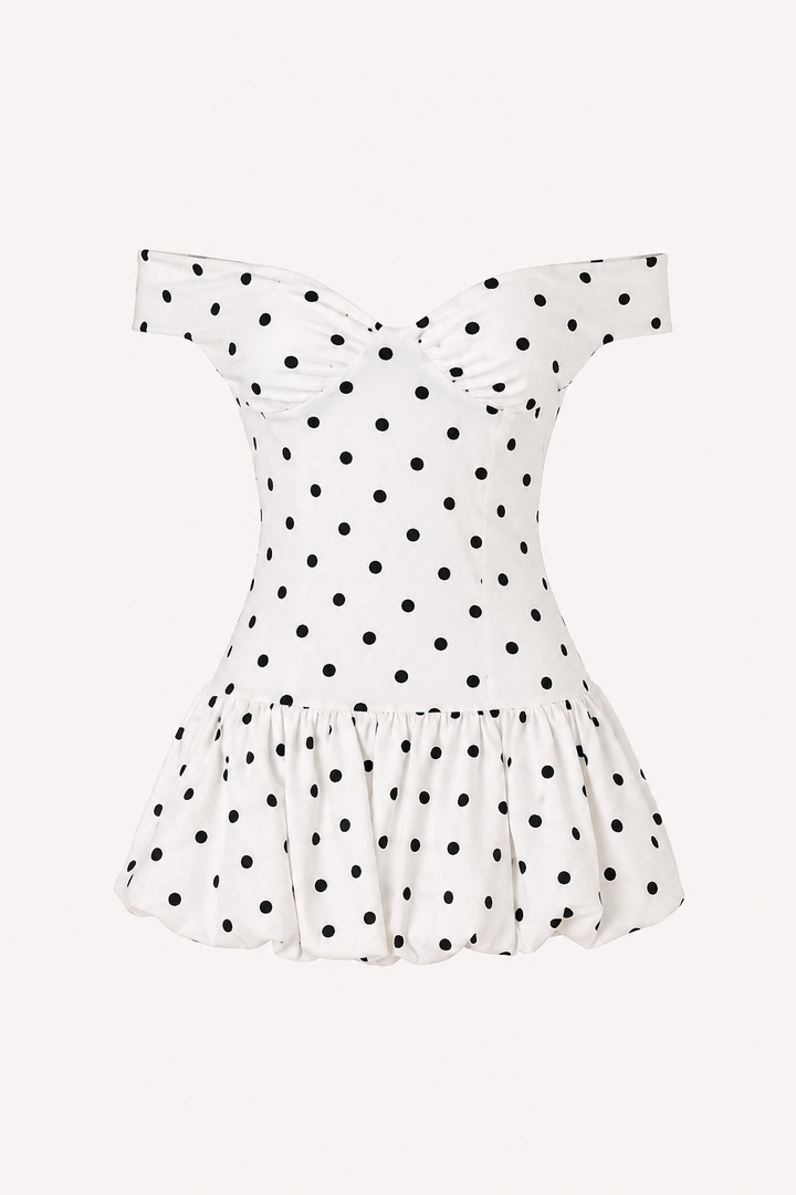 Korte jurk met stippen off shoulder - Mila