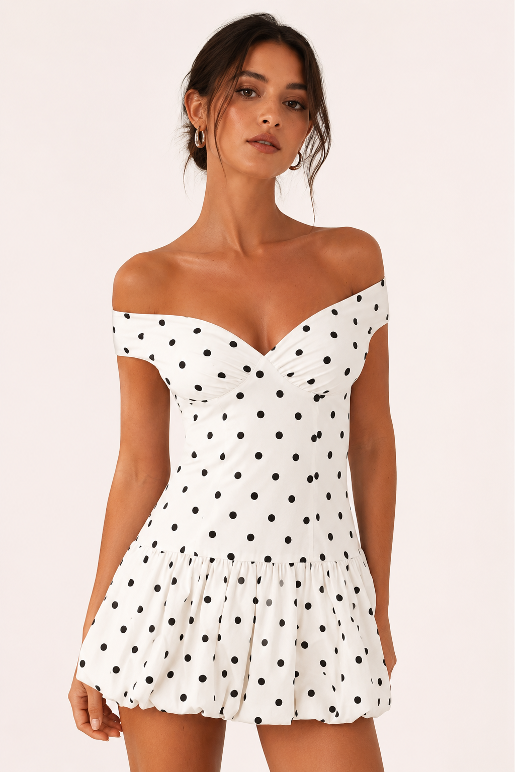 Korte jurk met stippen off shoulder - Mila