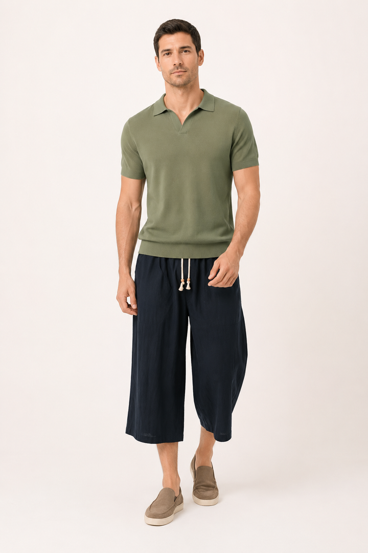 Herenbroek met cropped pijpen, elastische tailleband en trekkoord - Alfie