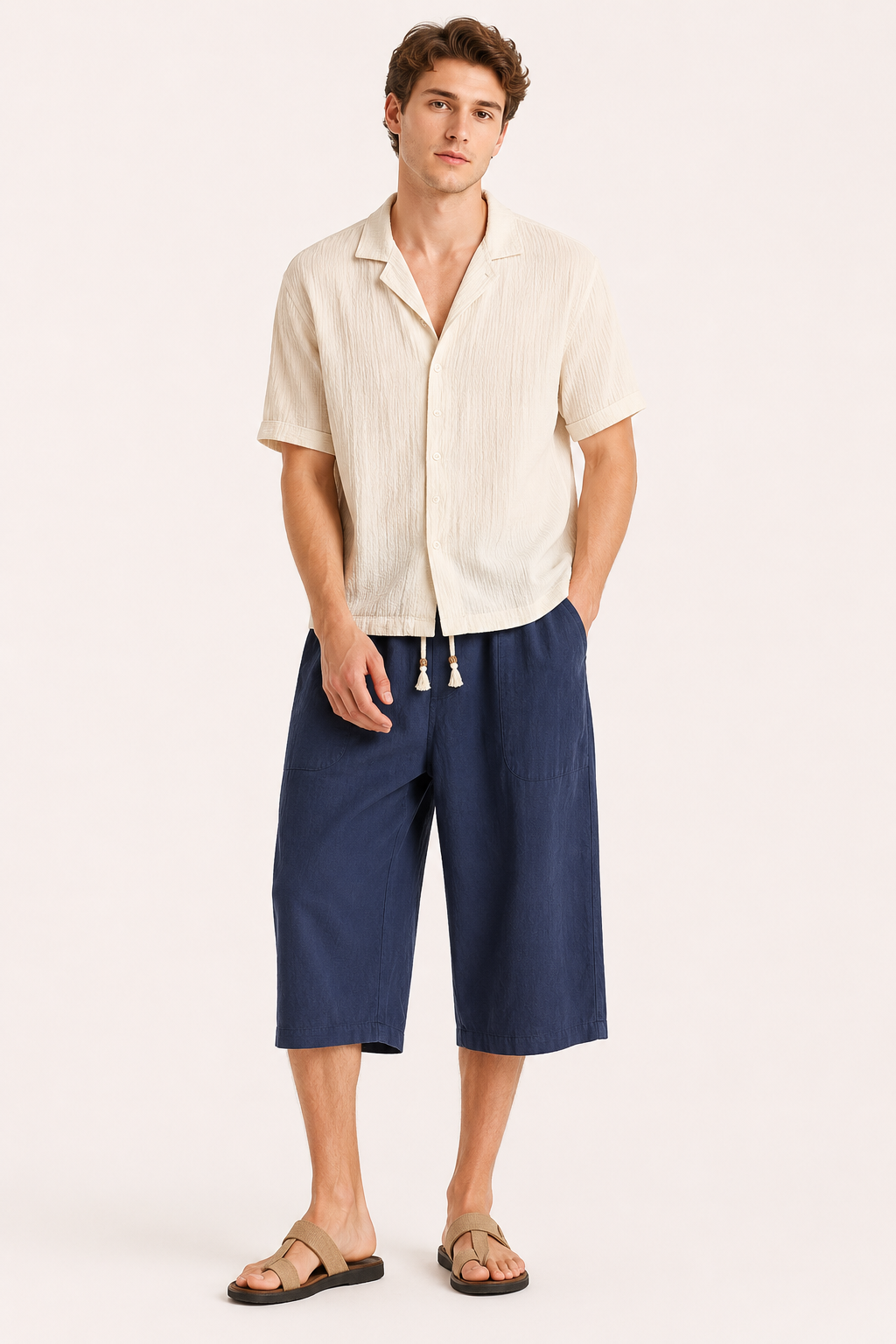 Herenbroek met cropped pijpen, elastische tailleband en trekkoord - Alfie