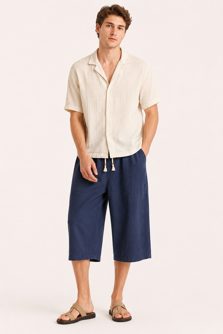 Herenbroek met cropped pijpen, elastische tailleband en trekkoord - Alfie