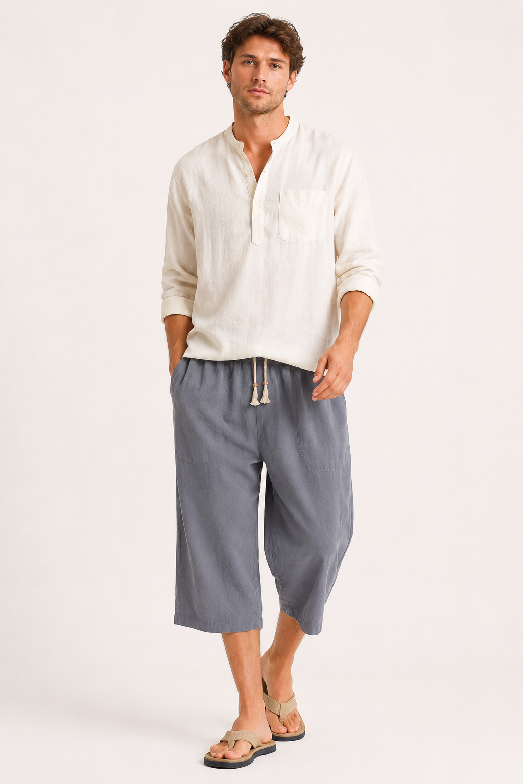 Herenbroek met cropped pijpen, elastische tailleband en trekkoord - Alfie