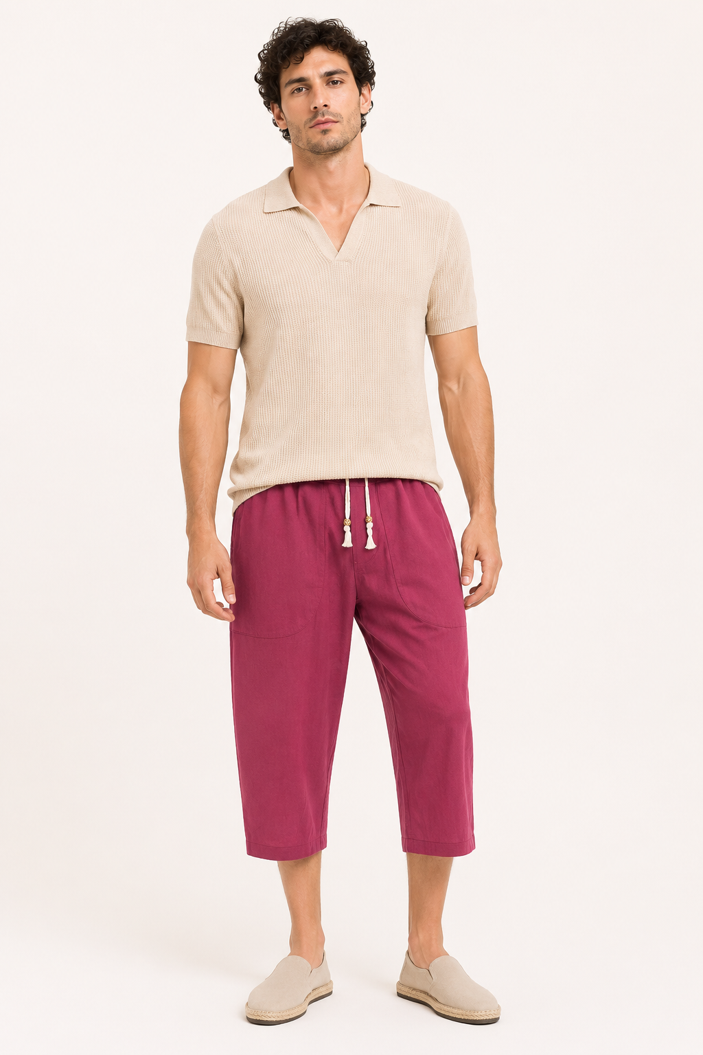 Herenbroek met cropped pijpen, elastische tailleband en trekkoord - Alfie