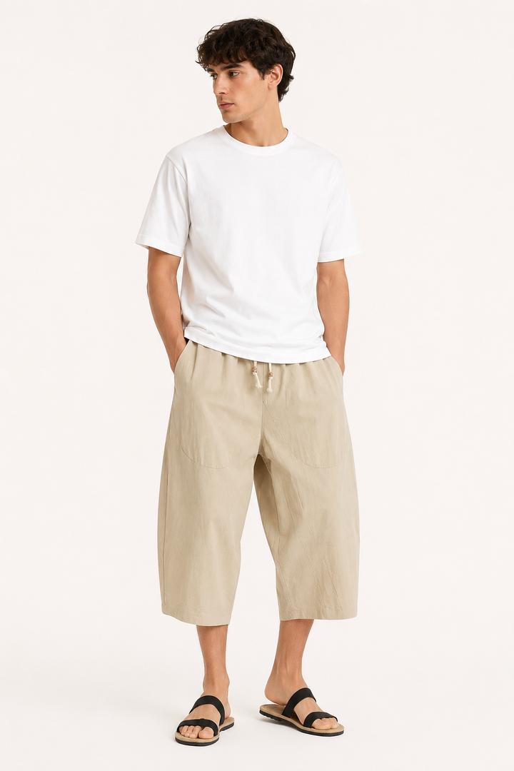 Herenbroek met cropped pijpen, elastische tailleband en trekkoord - Alfie
