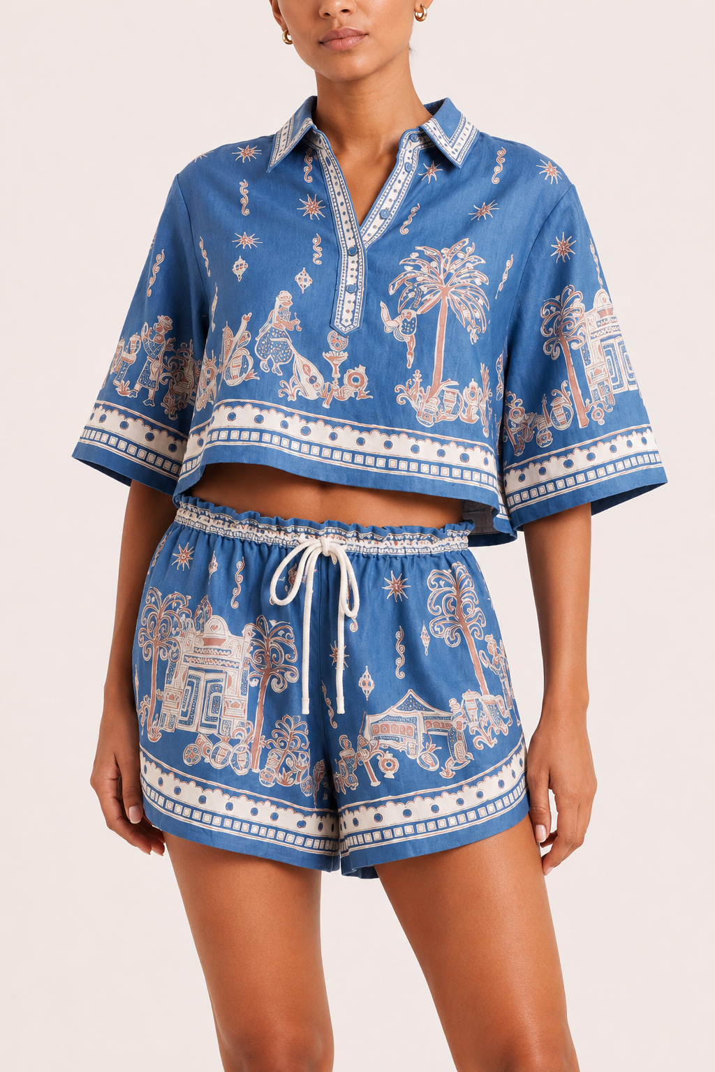 Boho-set voor dames met bloemenprint: blouse en korte broek - Valeria