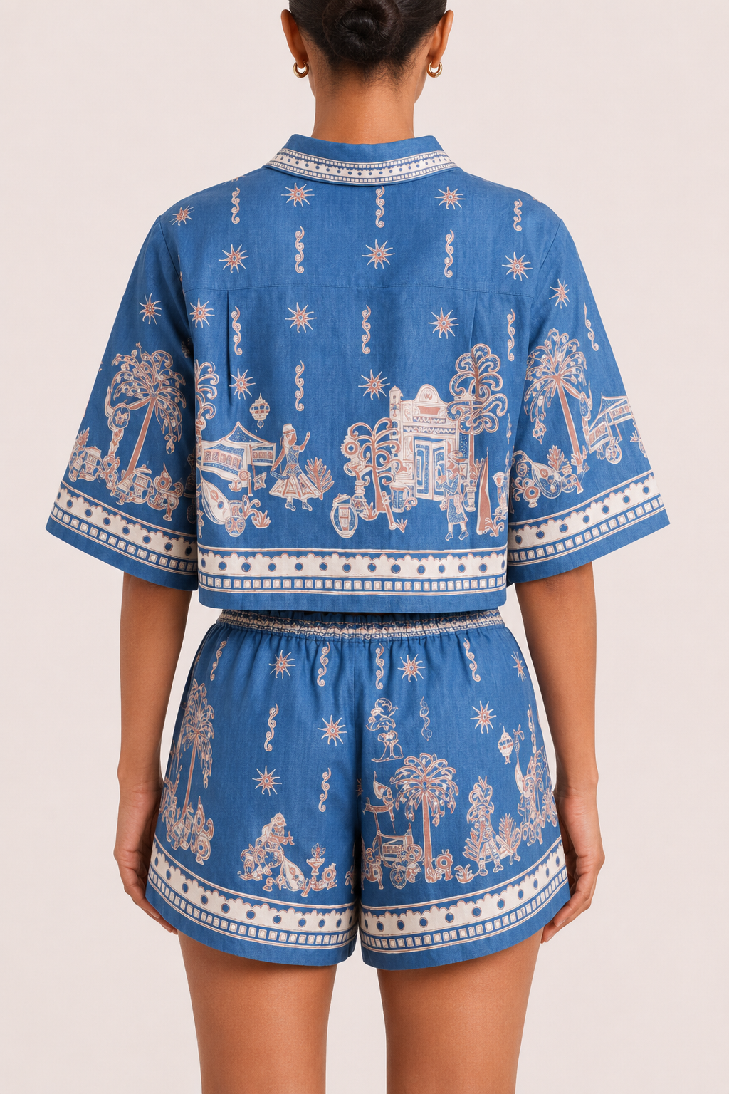 Boho-set voor dames met bloemenprint: blouse en korte broek - Valeria