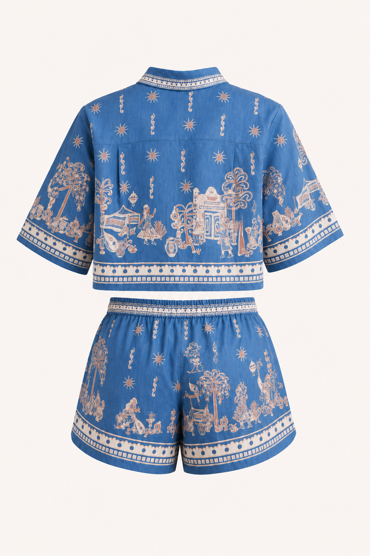 Boho-set voor dames met bloemenprint: blouse en korte broek - Valeria