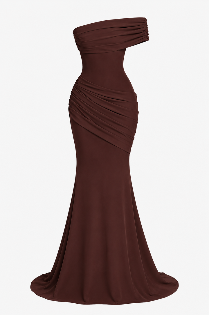 Lange off-the-shoulder damesjurk met elegante feestelijke pasvorm - Aurelia