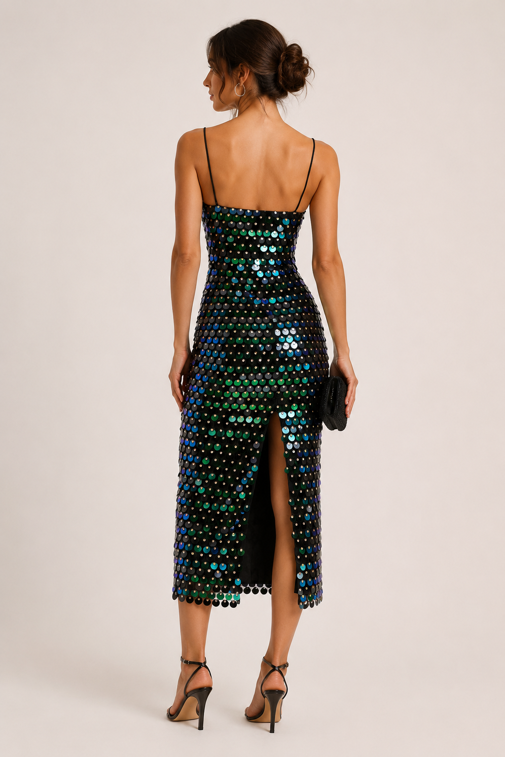 Elegante midi cocktailjurk met glanzende afwerking - Senta