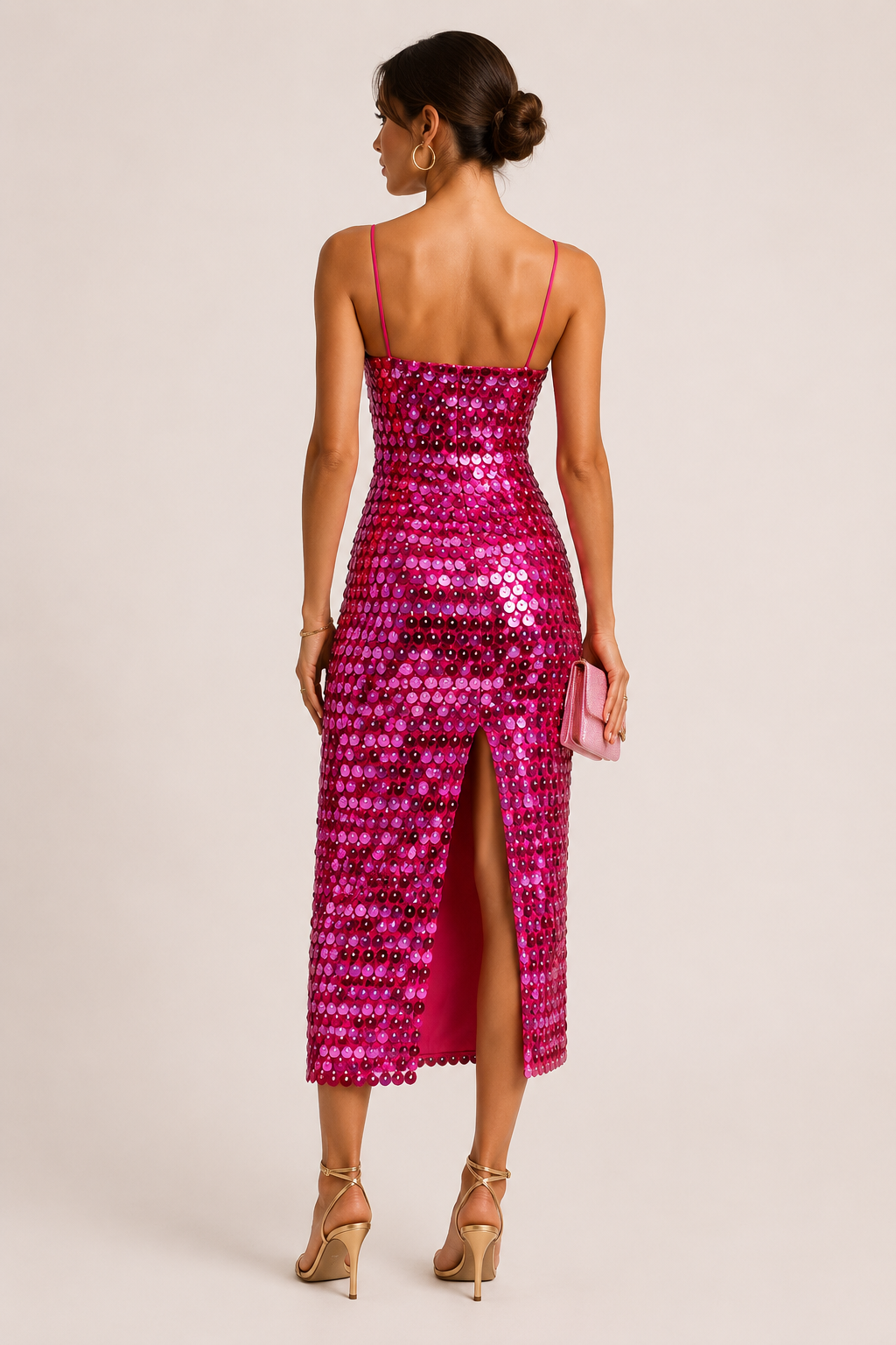 Elegante midi cocktailjurk met glanzende afwerking - Senta