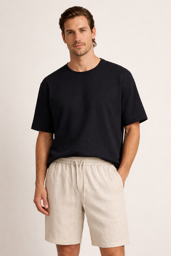 Linnen korte broek met elastische tailleband en koord voor heren - Lecce