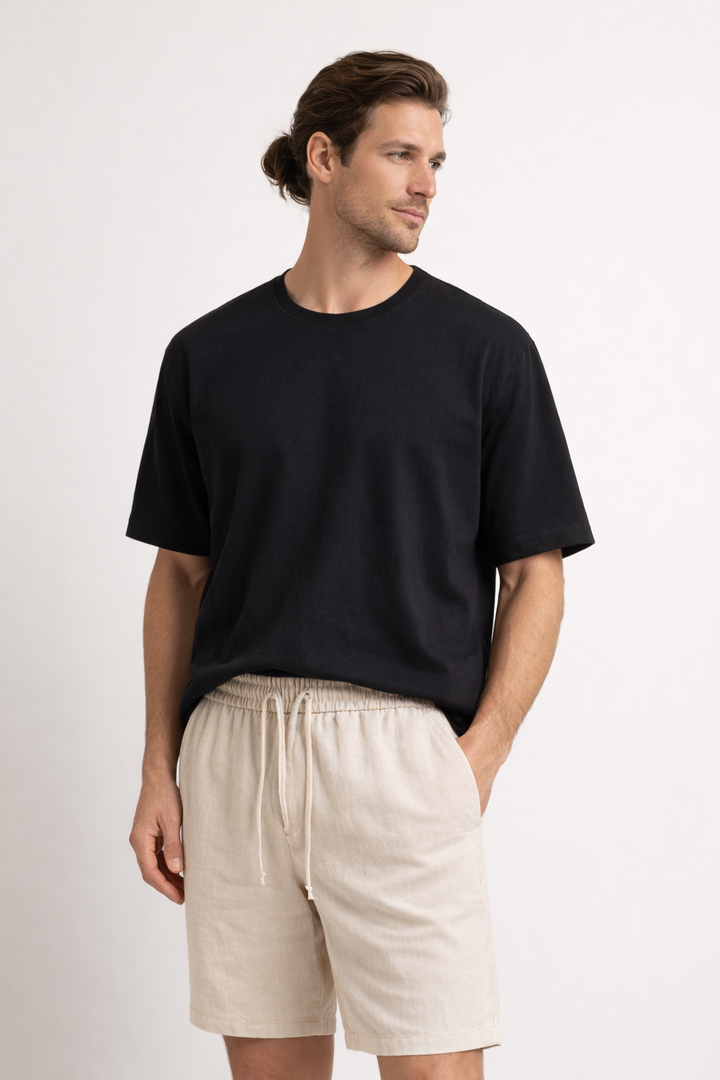 Linnen korte broek met elastische tailleband en koord voor heren - Lecce