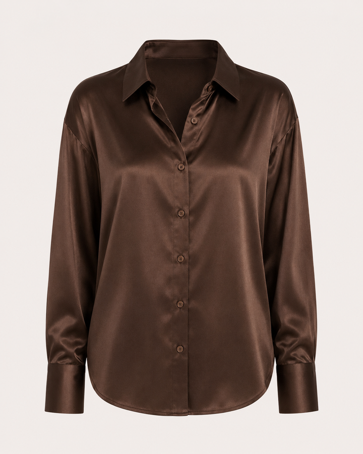 Satijnen damesblouse met lange mouwen en knoopsluiting aan de voorkant - Hannelore