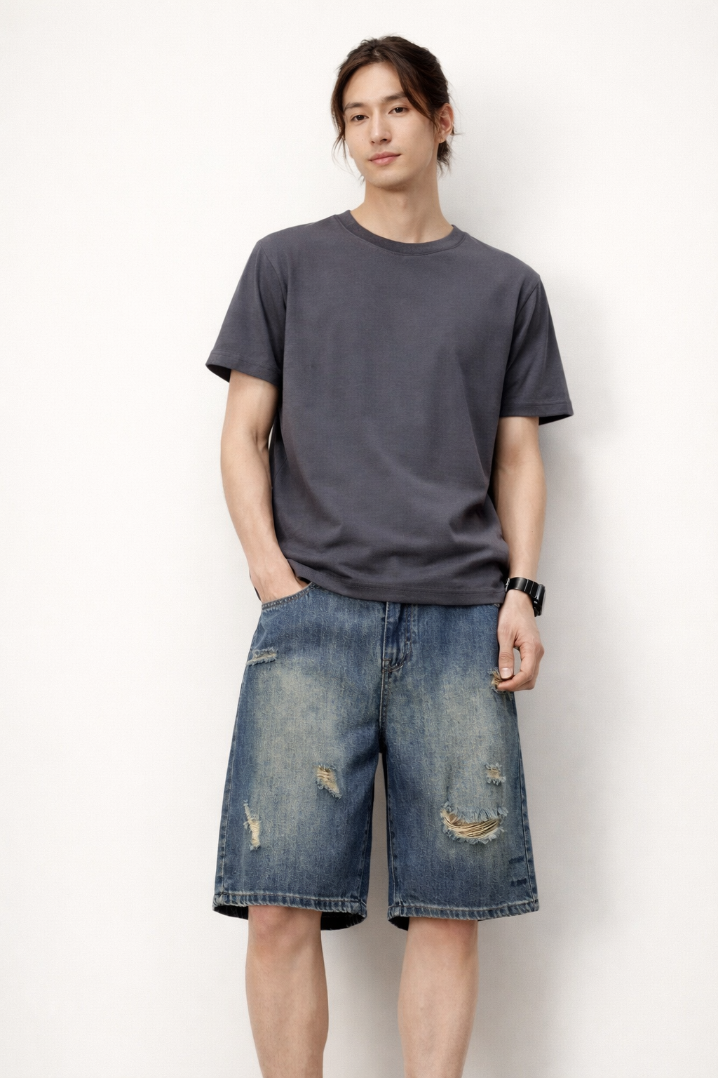 Heren denim shorts met scheuren - Kane