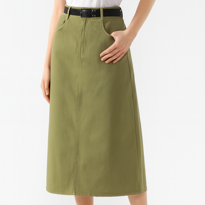 Rechte midirok met hoge taille en riem - Keira