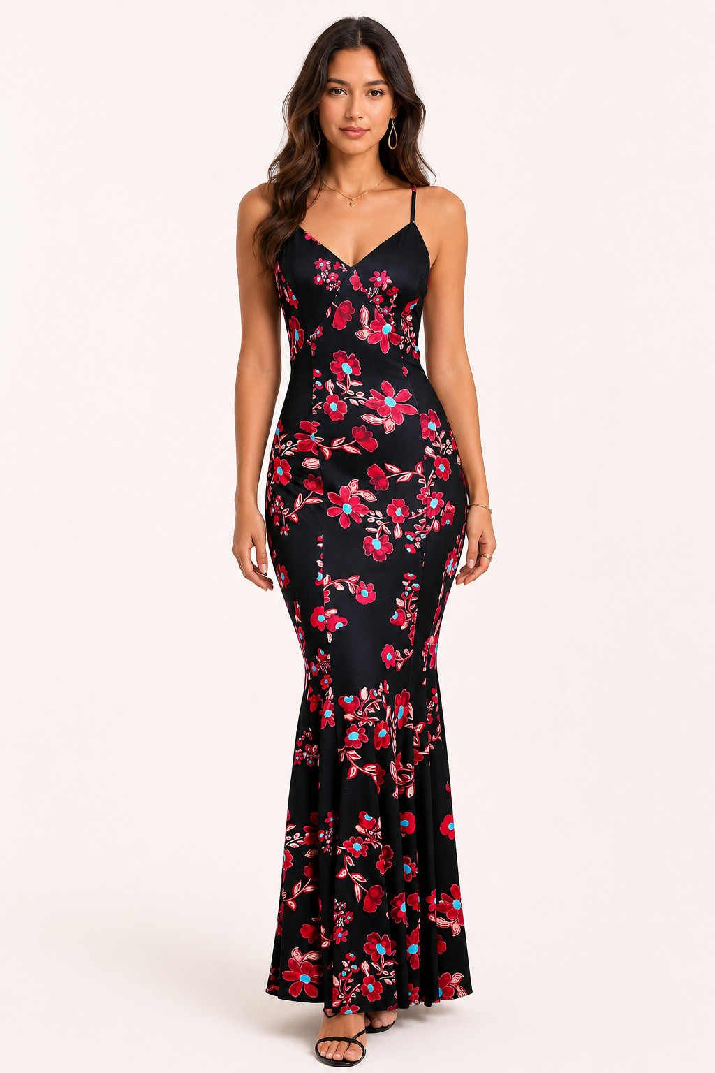 Lange jurk voor dames met bloemenprint en zeemeerminmodel - Elvie