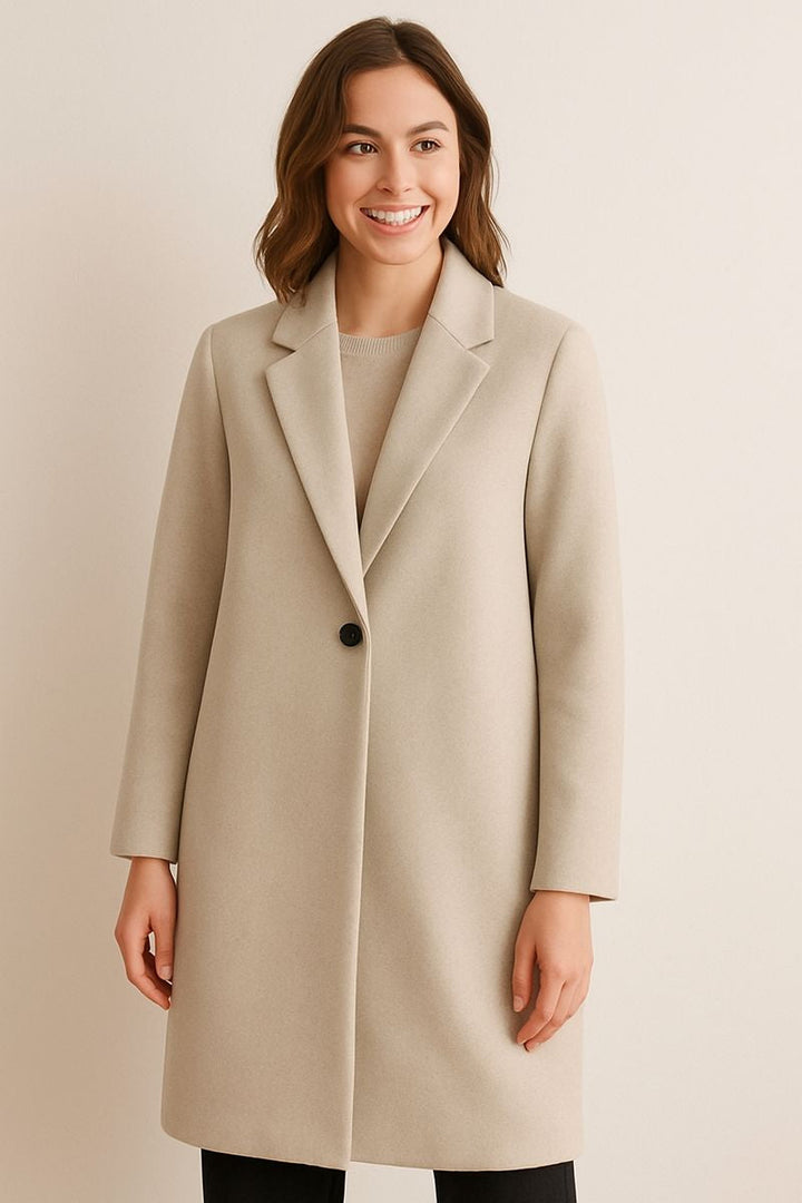 Minimalistische lange damesjas met klassieke revers - Tessa