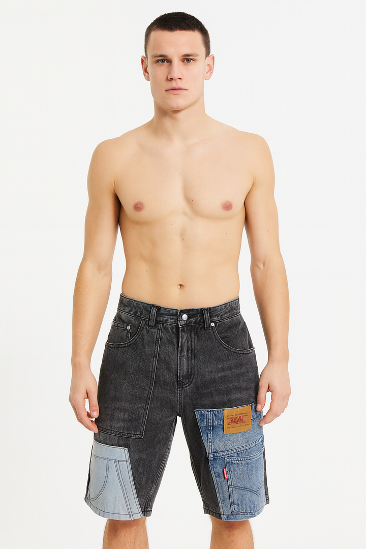 Herenpatchwork denim bermuda - Urban Edge