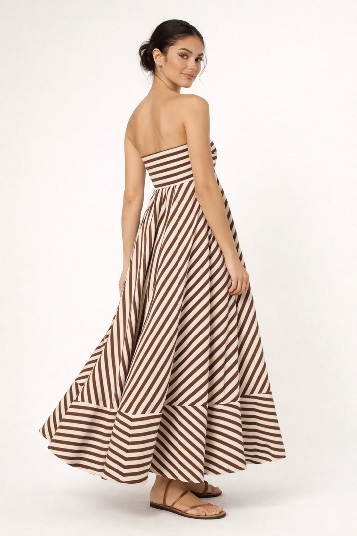 Maxi-jurk voor dames met streepdessin en strapless halslijn - Alvera