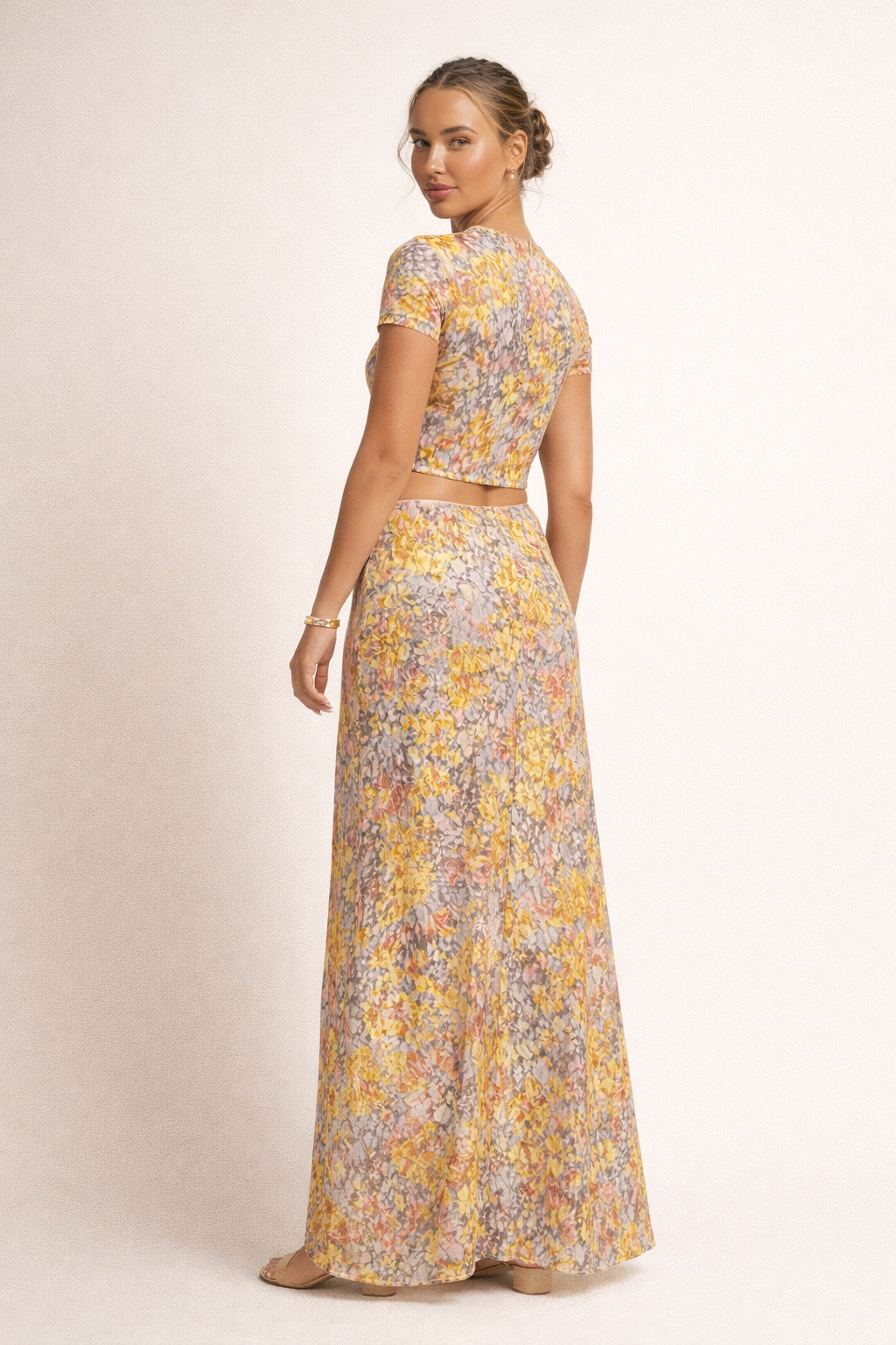 Damesset met korte top en lange rok met print - Selira