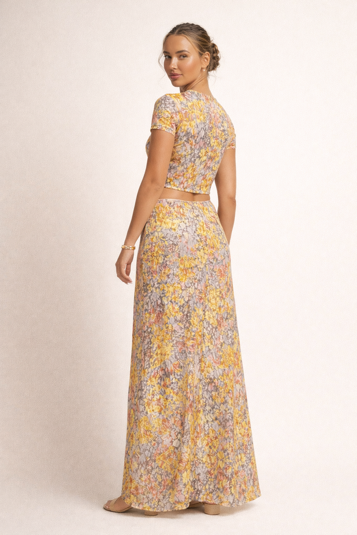 Damesset met korte top en lange rok met print - Selira