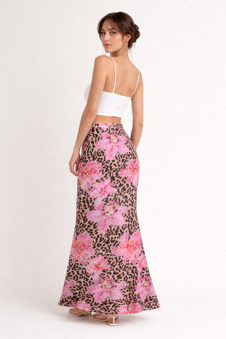 Lange rok met bloemen- en dierenprint - Elira