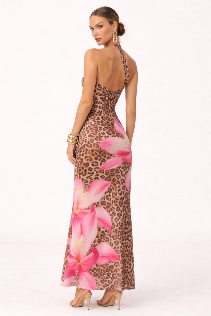 Dames maxi-jurk met bloemen- en dierenprint - Calira