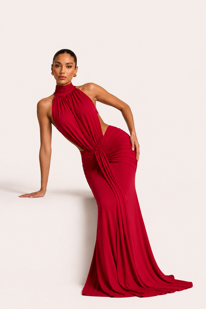 Elegante lange jurk met halternek voor dames - Klara
