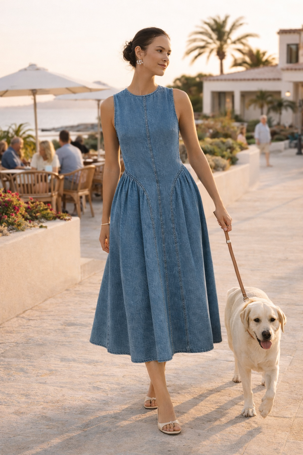 Mouwloze denim midi jurk baggy casual zomerjurk - Keyla