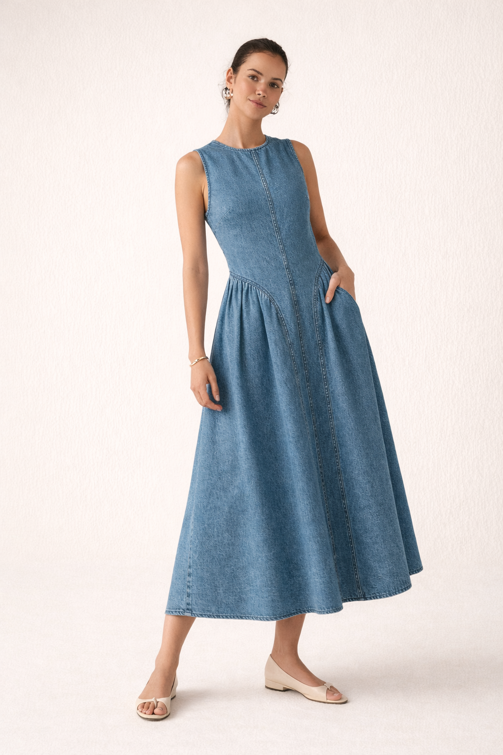 Mouwloze denim midi jurk baggy casual zomerjurk - Keyla