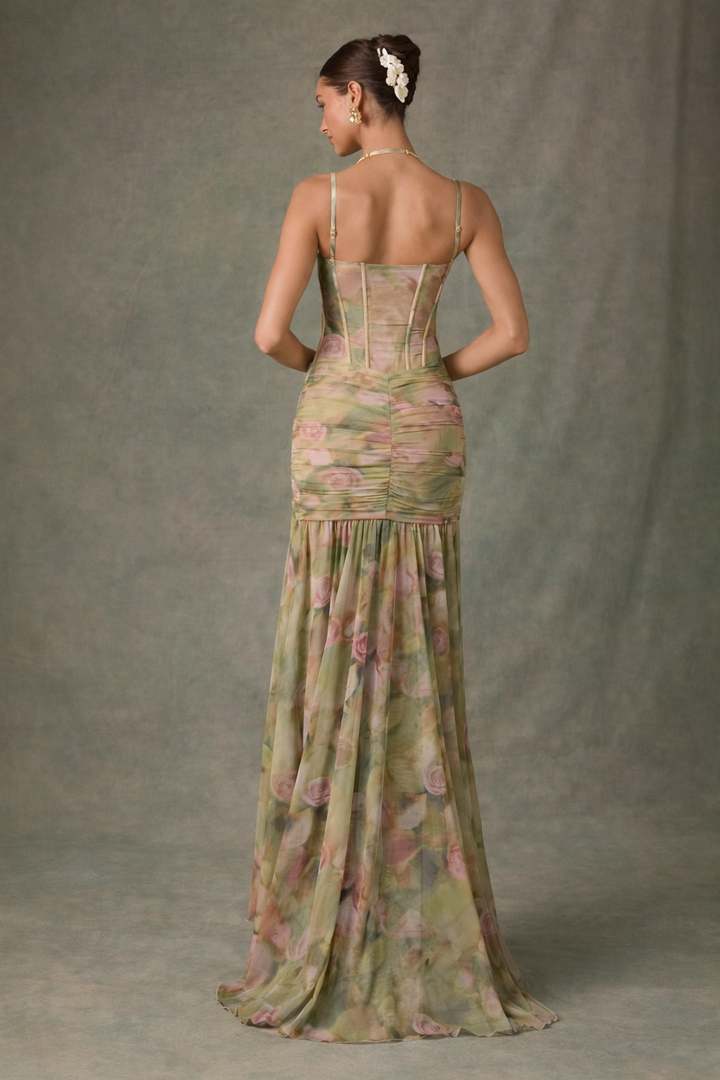 Lange damesjurk met dunne bandjes en split aan de voorkant - Agneta