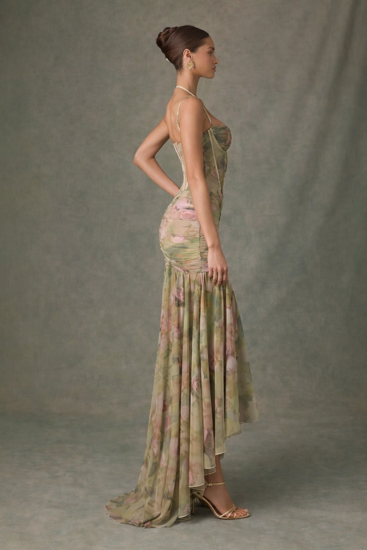 Lange damesjurk met dunne bandjes en split aan de voorkant - Agneta