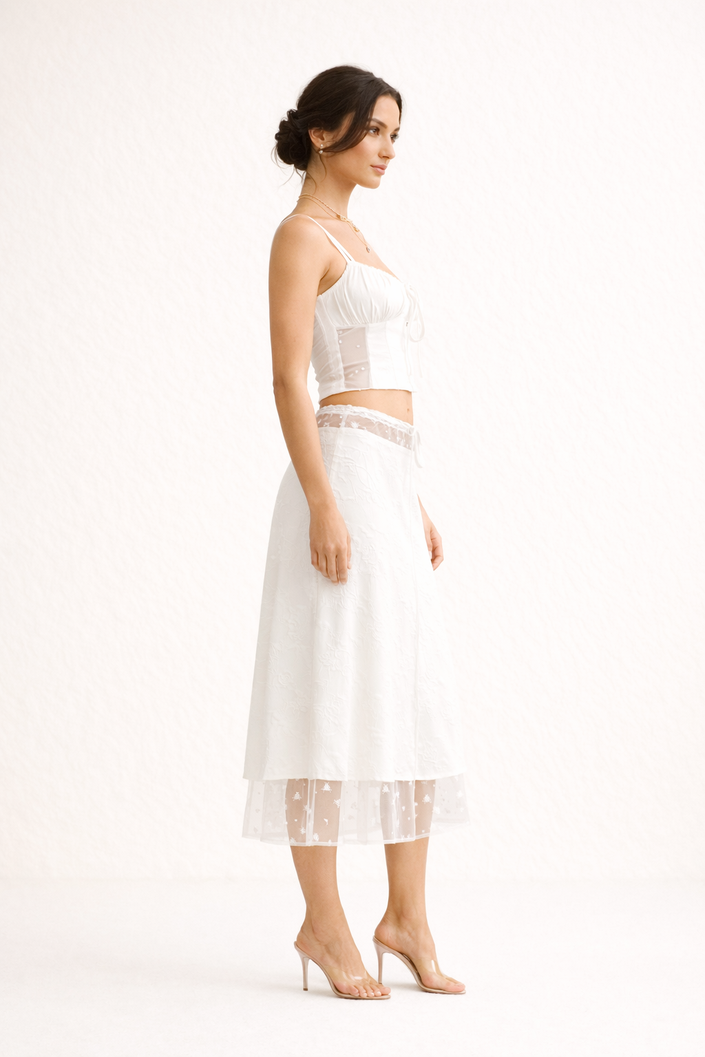 Damesset met strapless top en midirok met kant - Lurea