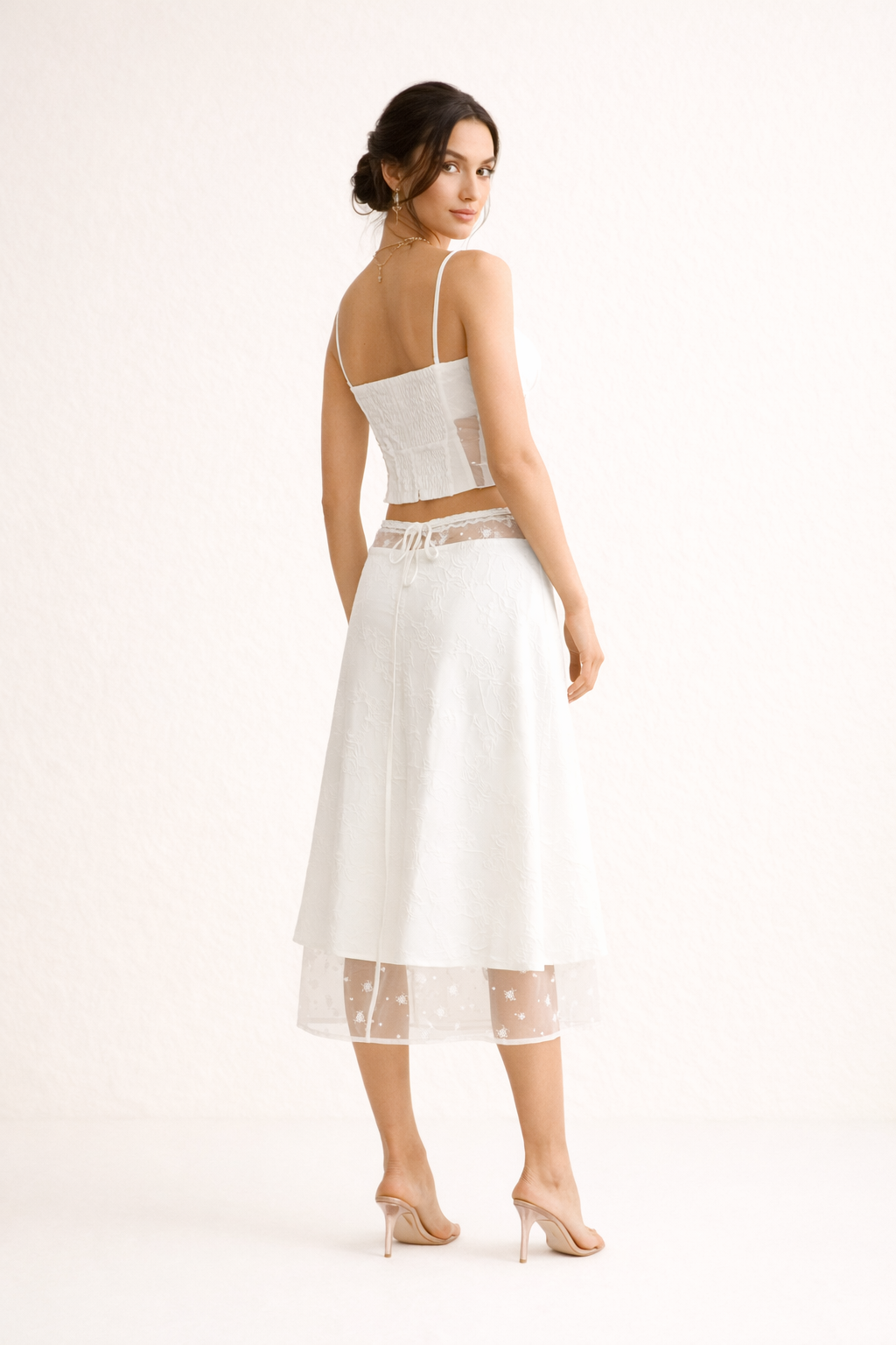 Damesset met strapless top en midirok met kant - Lurea