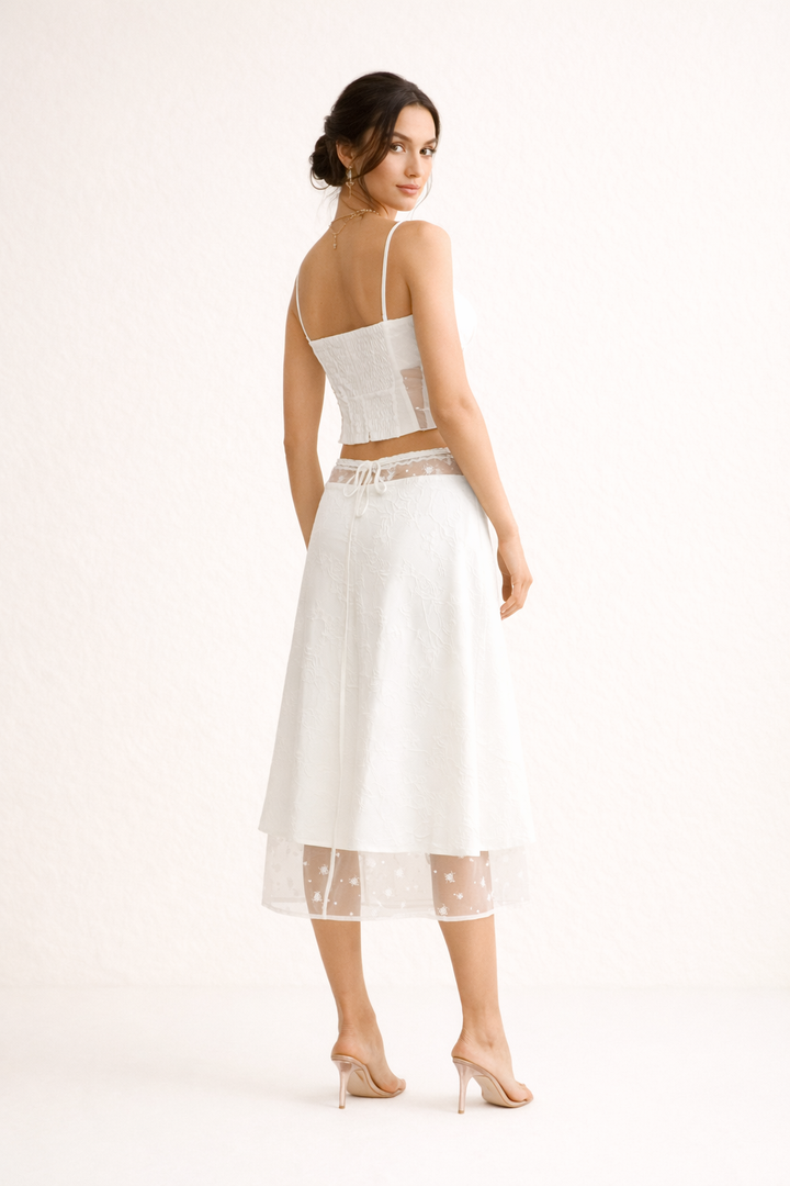Damesset met strapless top en midirok met kant - Lurea