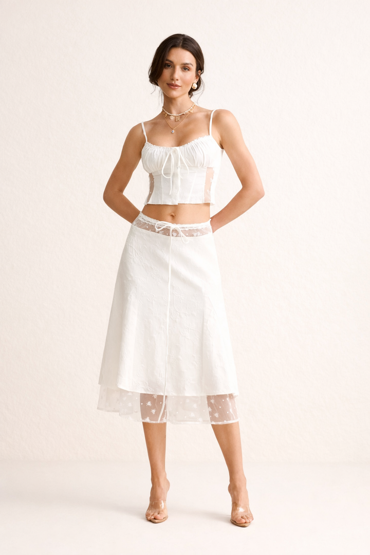 Damesset met strapless top en midirok met kant - Lurea