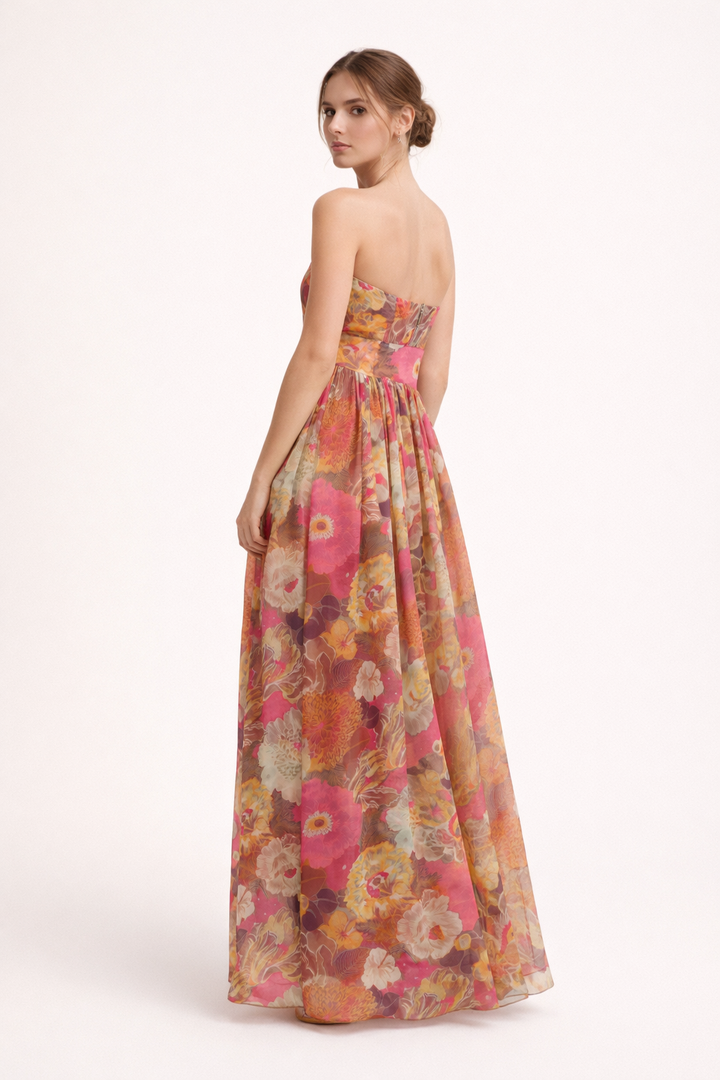Strapless lange damesjurk met bloemenprint - Tifanny