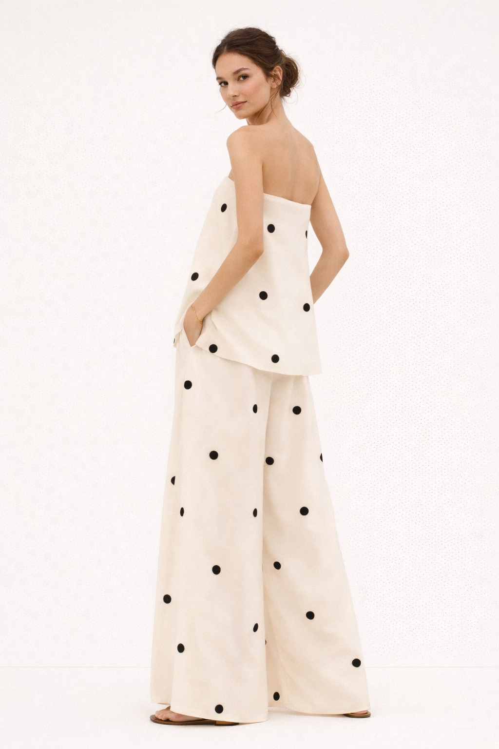 Strapless damesset met wijde stippenbroek - Zirel