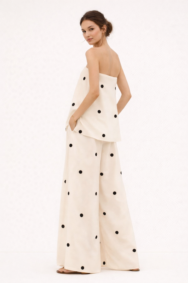 Strapless damesset met wijde stippenbroek - Zirel
