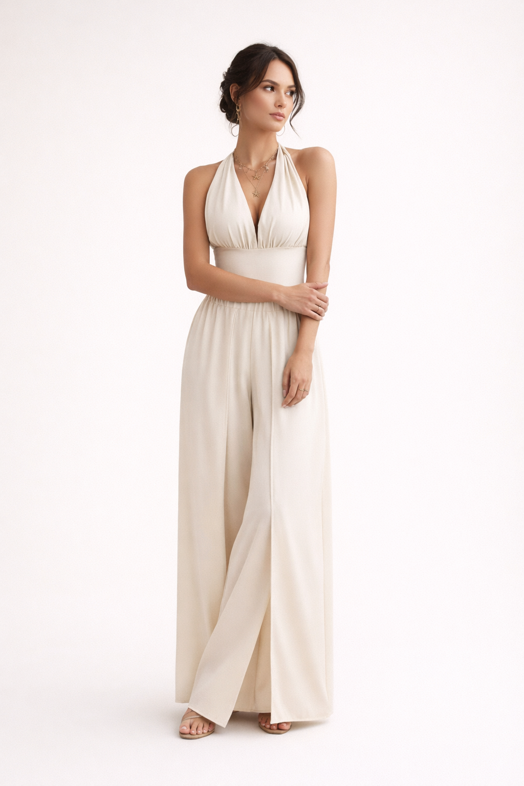 Dames halsterset met wijde broek met hoge taille - Arelia