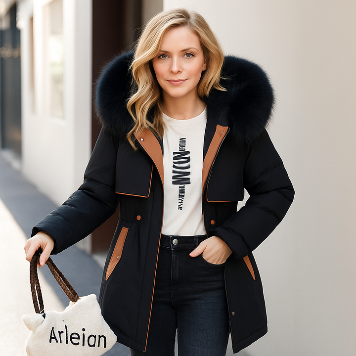 Dames lange jas met bontkraag - Mirelle